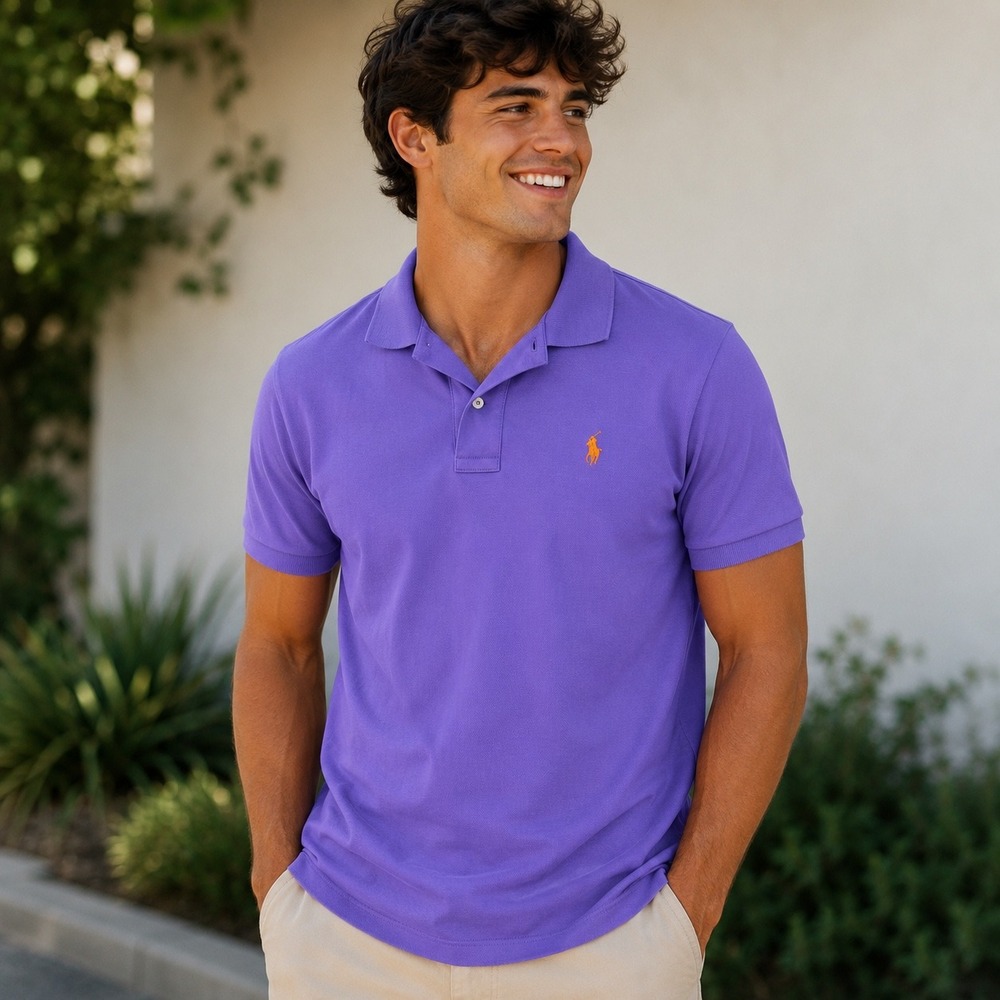Polo Ralph Lauren Mens Small Purple Short Sleeve Cotton Pique Polo Shirt Pony